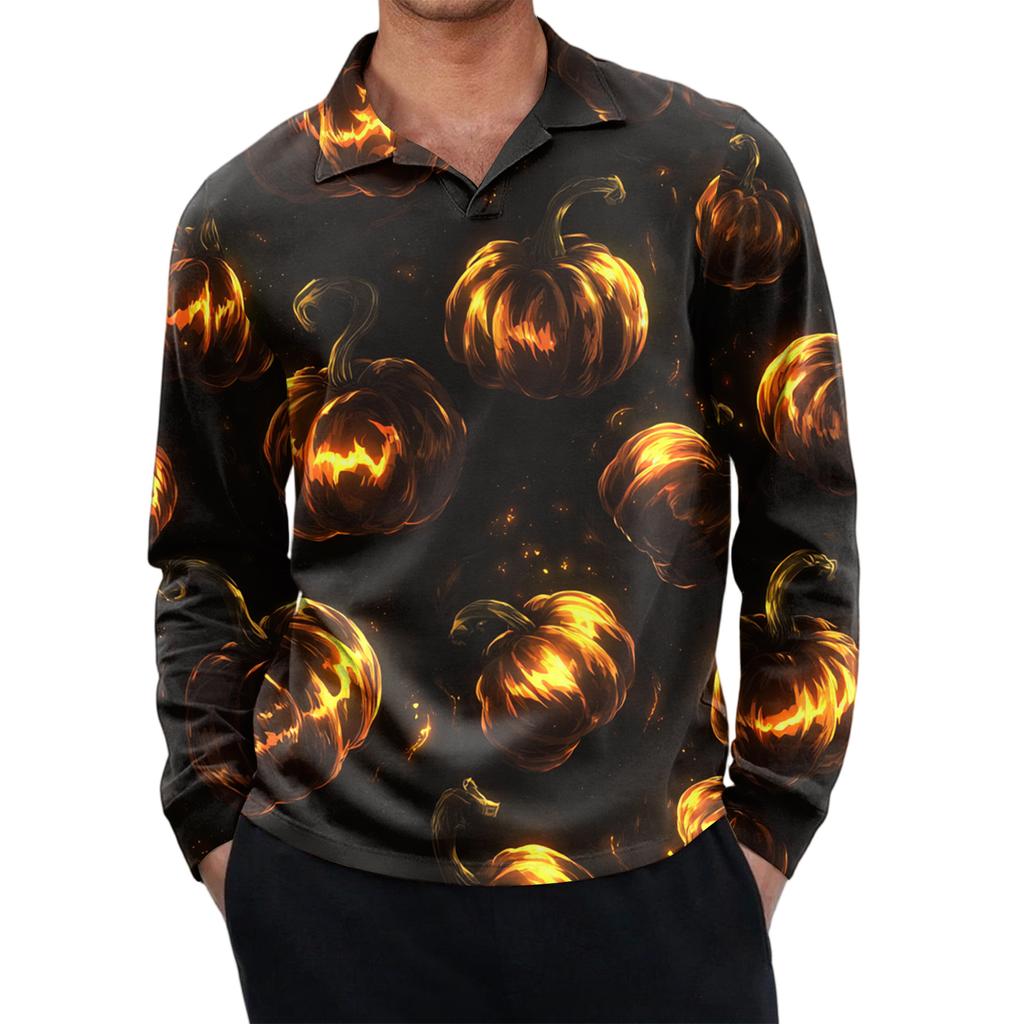 Men's Casual Retro Small V-neck Long-sleeved Top