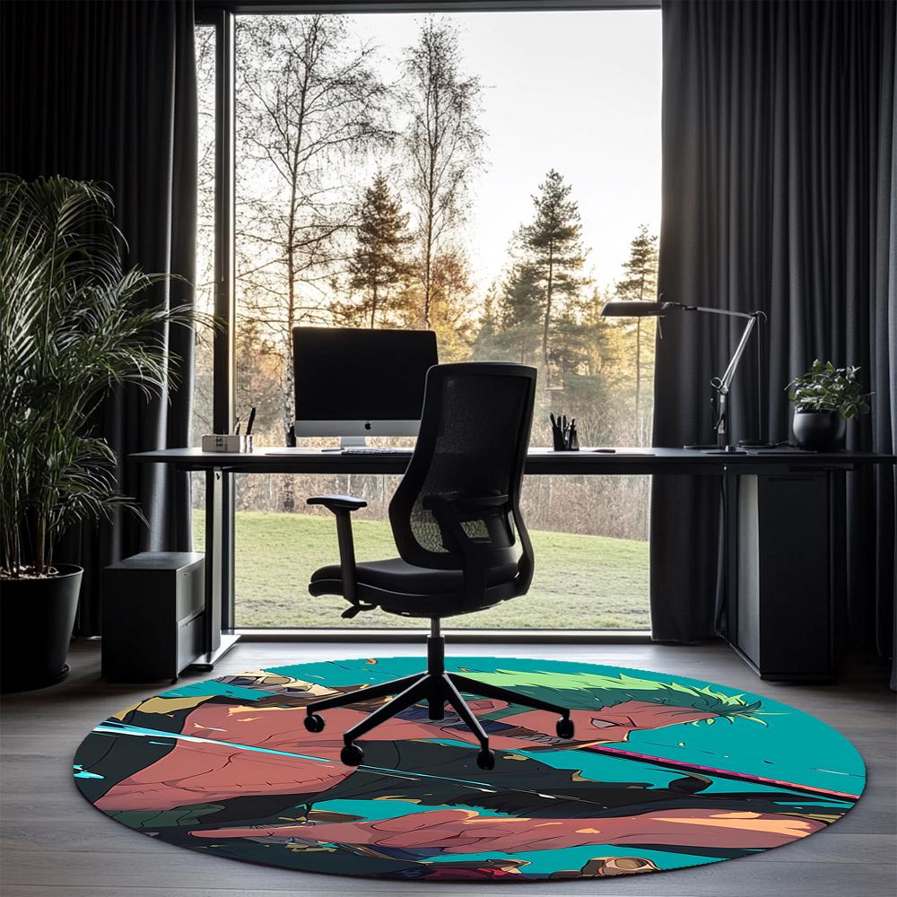 Roronoa Zoro Printed Round Rug Carpet Chair Rug Area Rug Entryway Doormats,for Office Chair Living Room Bedroom Kitchen Room.