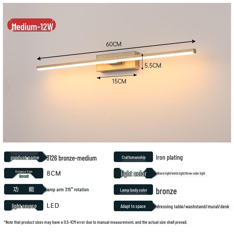 LED Bathroom Mirror & Bedside Lamp - Rotatable Mirror Lighting for Makeup & Art