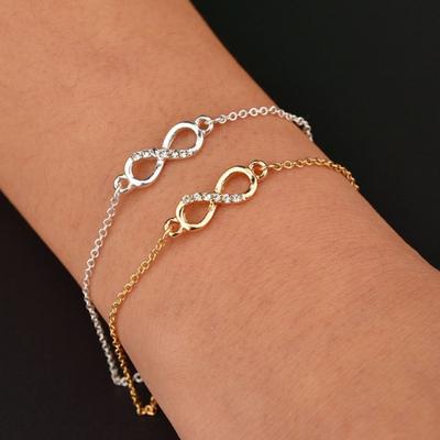 Women Simple Infinite Love Rhinestone 8Shape Pendant Thin Chain Bracelet Jewelry