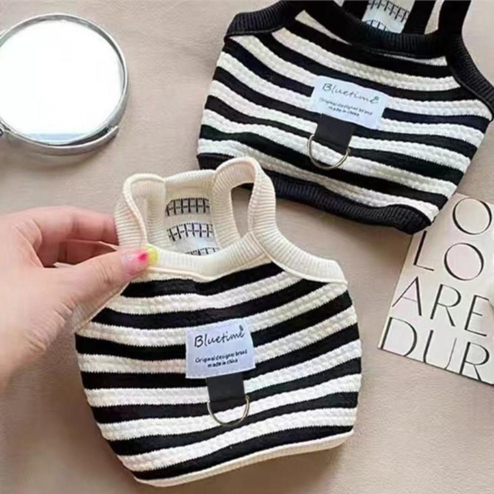 New Striped Dog Halter Top Black White Comfortable Beach Pet Outfit Polyester with Leash Ring Puppy Summer Vest Pet Supplies