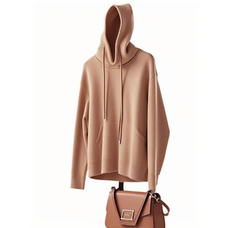 2025 Spring Women's Loose Hooded Sweatshirt - High-End, Lazy Style, Solid Color