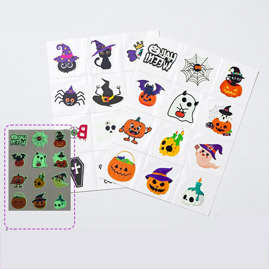 2pcs Luminous Halloween Tattoo Stickers Cartoon Spider Pumpkin Bat Paster Waterproof Glow In Dark Body Face Art Party Supplies