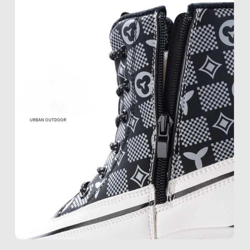 Cool Women's High-tops, Autumn and Winter Platform Shoes, Fleece Boots, Women's PU Leather Shoes, Snow Boots