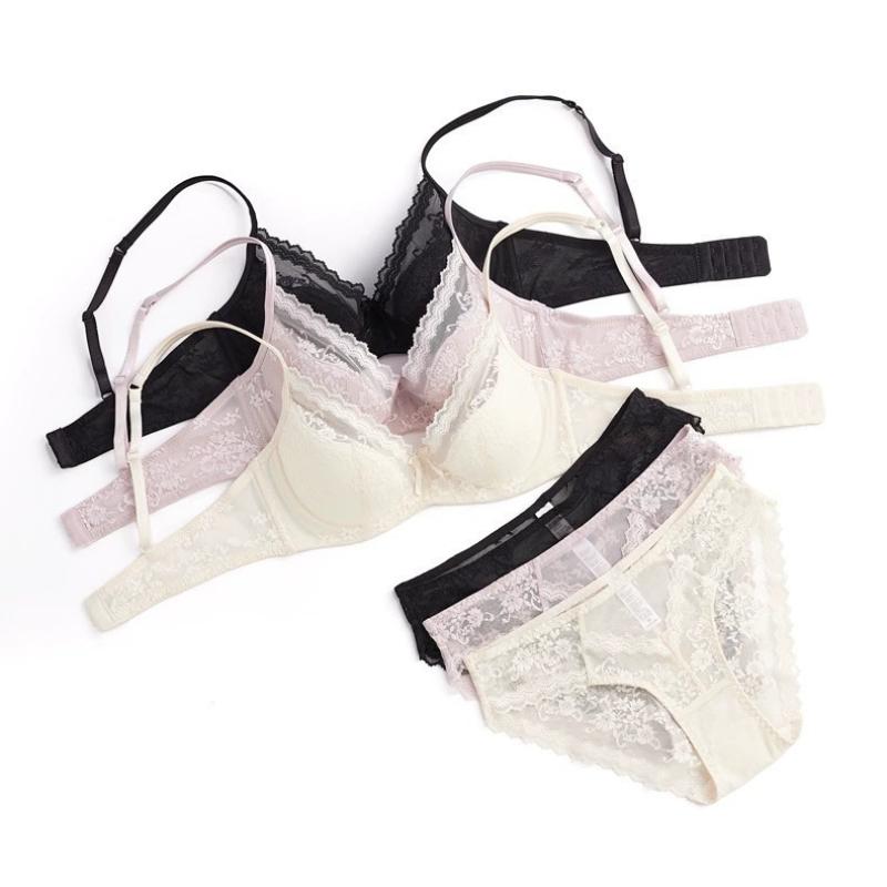 Set Lingerie Donna Estivo Sexy Ricamo in Pizzo Reggiseno Push Up a Coppa Sottile Francese Set Intimo Comodo e Traspirante Reggiseno e Slip da Donna
