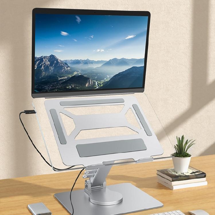 Aluminum Laptop Stand 360 Degree Rotating Base Foldable Portable Design Integrated Expansion Dock Height Adjustable For PC Tablet