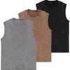 Men's Pure Cotton American Waxed Wash Tank Top Summer Retro Heavyweight Vest Crewneck T-Shirt 