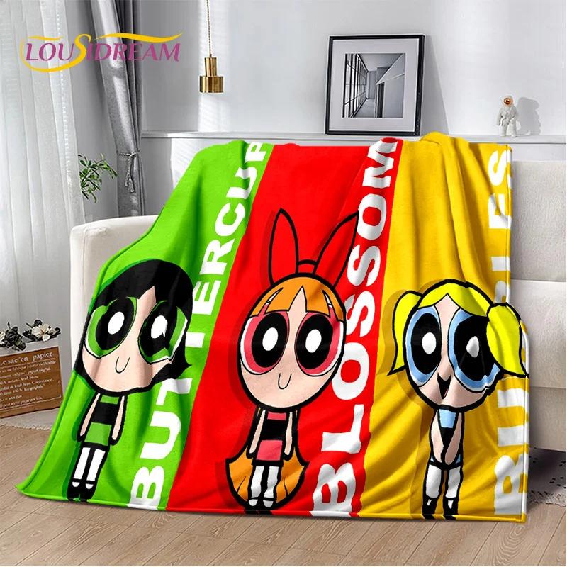 Kreskówkowy Słodki P-Powerpuff Girl Miękki Koc Flanelowy na Łóżka Sypialnia Sofa Piknik, Koc Narzuta do Przykrycia na Zewnątrz Rekreacja Drzemka Prezent