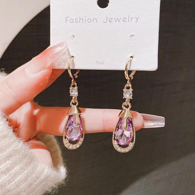 Boucles d'oreilles pendantes en forme de goutte d'eau pour femme, bijoux coréens, en cristal de zircon vert