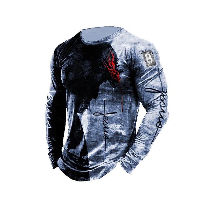 3D Floral Print Men's Long-sleeved Shirt Autumn-winter Casual Men's Warm T-shirt Outdoor Street Men's Fashionable T-shirt