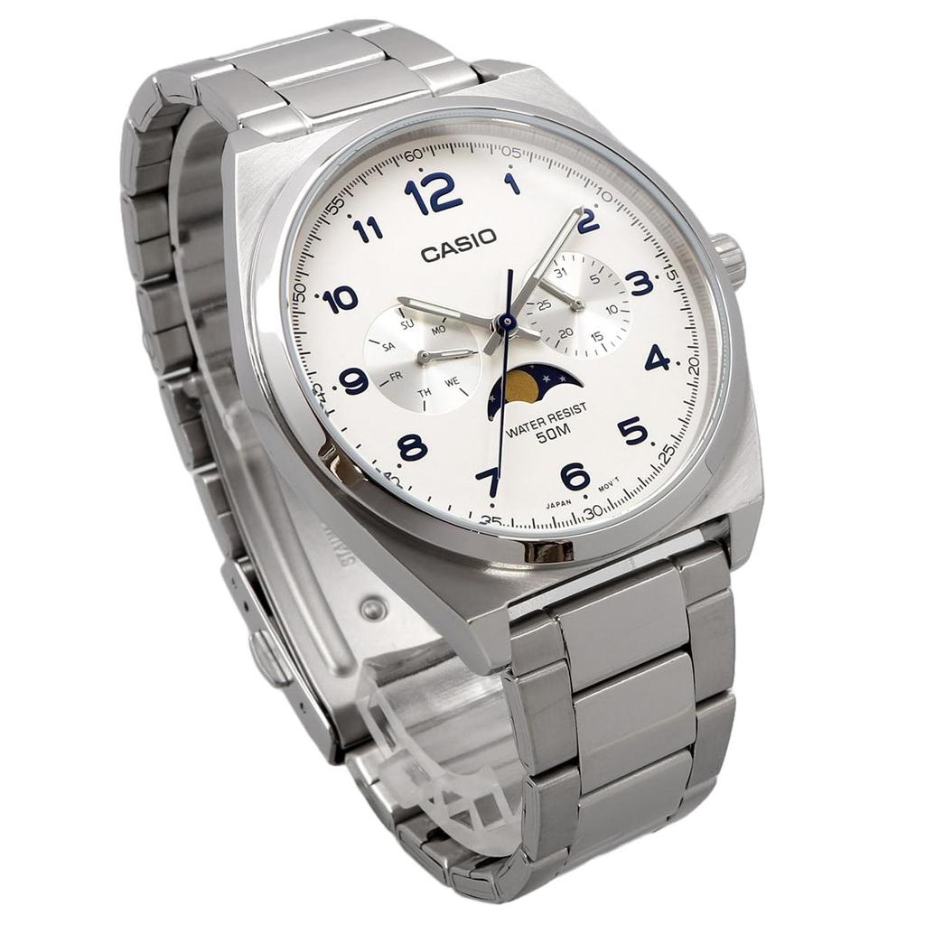 Casio Standard Moon Phase Analog Men's Watch MTP -M300D-2AV / -M300D-7AV with Metal Band, Navy / White, Overseas Model [Parallel Import]
