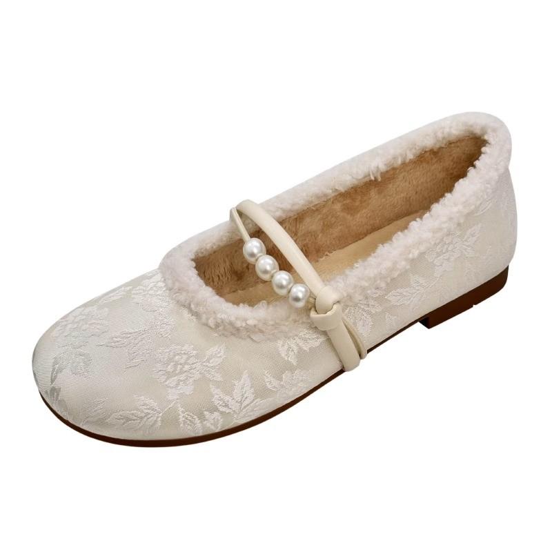 Fashion Women's Low Heel Cotton Shoes Winter New Round Head Shallow Mouth Satin Soft Sole Anti-slip Wear-resistant Low Top Shoes