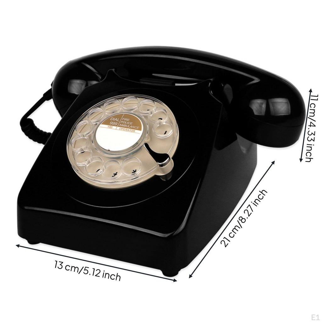 Classic Rotary Desk Phone Metal Bell Chime Retro Vintage Wired Telephone for