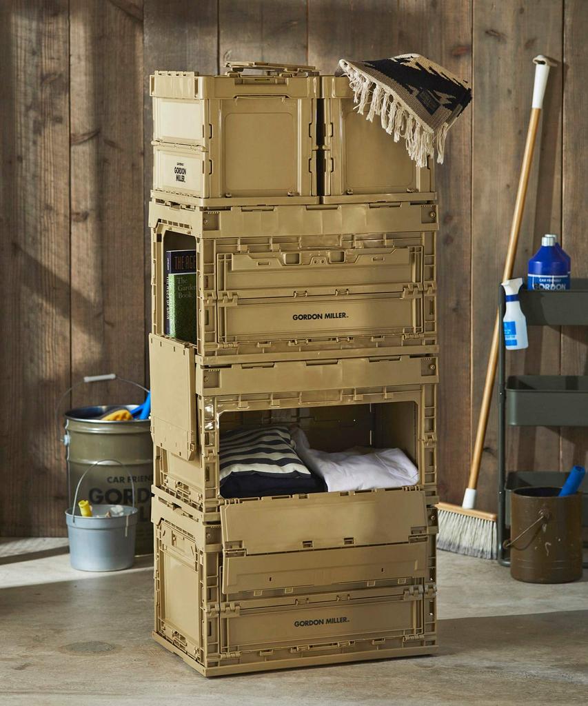 GORDON MILLER 50L Folding Container Rack with Side Doors for Cars, Foldable Garage Cargo Rack, Storage Box, Coyote Beige, 1591460