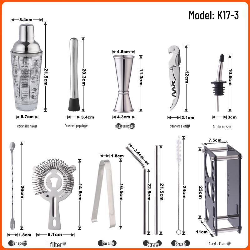 Handun 700ml Glass Cocktail Shaker Set with Measuring Scale