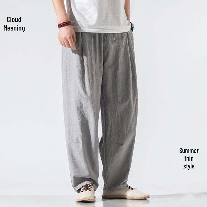 Men's Chinese Style Tai Chi Pants - Wide-Leg, Loose Fit, Cotton & Linen, Ideal for Spring & Autumn Martial Arts Training