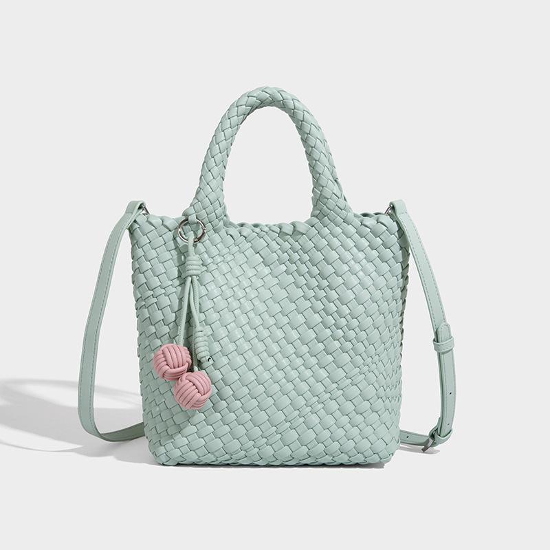

New niche woven basket bag, hand-woven women s bag, casual versatile hand-held bucket bag мятный зеленый