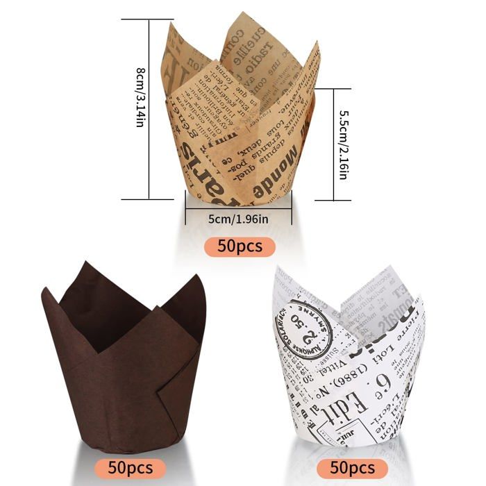 Moules à muffins - fulushouxi - 150 pièces - papier sulfurisé - design tulipe - résistants à la chaleur