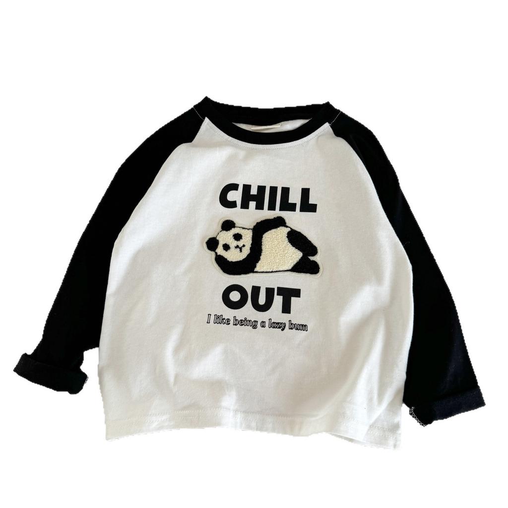 Boys Long Sleeve Cotton T Shirt with Cartoon Embroidery for Spring Autumn Comfortable Top