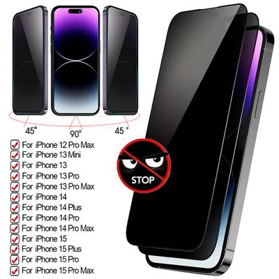 Protecteur d'écran anti-espion, 2 pièces, couverture complète, pour iPhone 12Promax 13 Mini 14 15 Plus Pro MAX, accessoires, Films de confidentialité en verre trempé