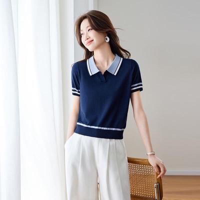 Srcr Women's Color Block Mulberry Silk Blend Knit Polo Top
