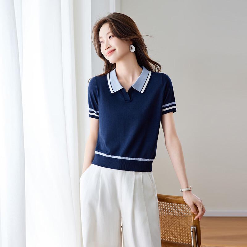 Srcr Women s Color Block Mulberry Silk Blend Knit Polo Top XL