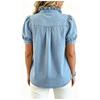 New Washed Denim Shirt for Women, Puff Short Sleeve Ruffled Button Down Ruched Denim Blouse Top