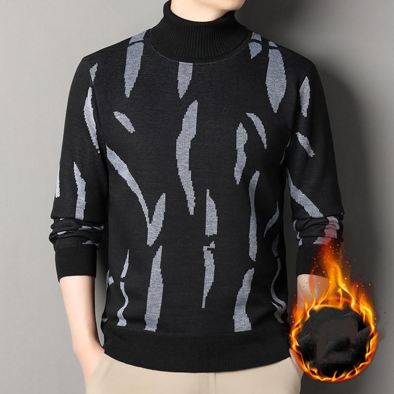 

Новый популярный осенне-зимний нерегулярный жаккардовый узор свитер повседневный водолазка вязаный контрастного цвета вязаный мужской пуловер XL чёрный