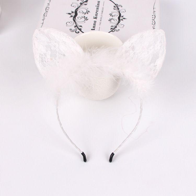 Black Lace Cat Ears Headband with Feather, Halloween Cosplay Hair Accessory for Women