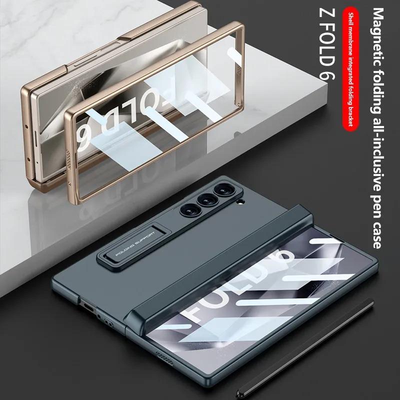 Ständer Hartplastik Magnethülle für Samsung Galaxy Z Fold 6 Z Fold 6 5G Magnetische Adsorption Scharnierschutz Telefonabdeckung Ständerhalter