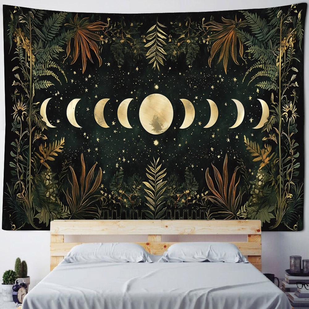 Butterfly Moon Phase Art Tapestry Bohemian Style Wall Hanging Cloth Plants Animals Home Dormitory Aesthetic Mural Decoration