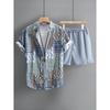 Men's Paisley Print Short-sleeve Shirt and Shorts Set, Drawstring Waist, Summer Beach Wear, Ethnic Floral Print