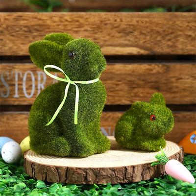 Easter Bunny Green Straw Doll Decor Moss Rabbit Table Ornament Figurines Easter Spring Garden Simulated Rabbit Statue Home Decor