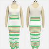 Two Piece Skirt Set for Women Striped Bodycon Slit Midi Skirt And Sleeveless Crop