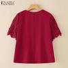 ZANZEA Women Summer V-Neck Lace Crochet Patchwork Casual Short Sleeve Blouse