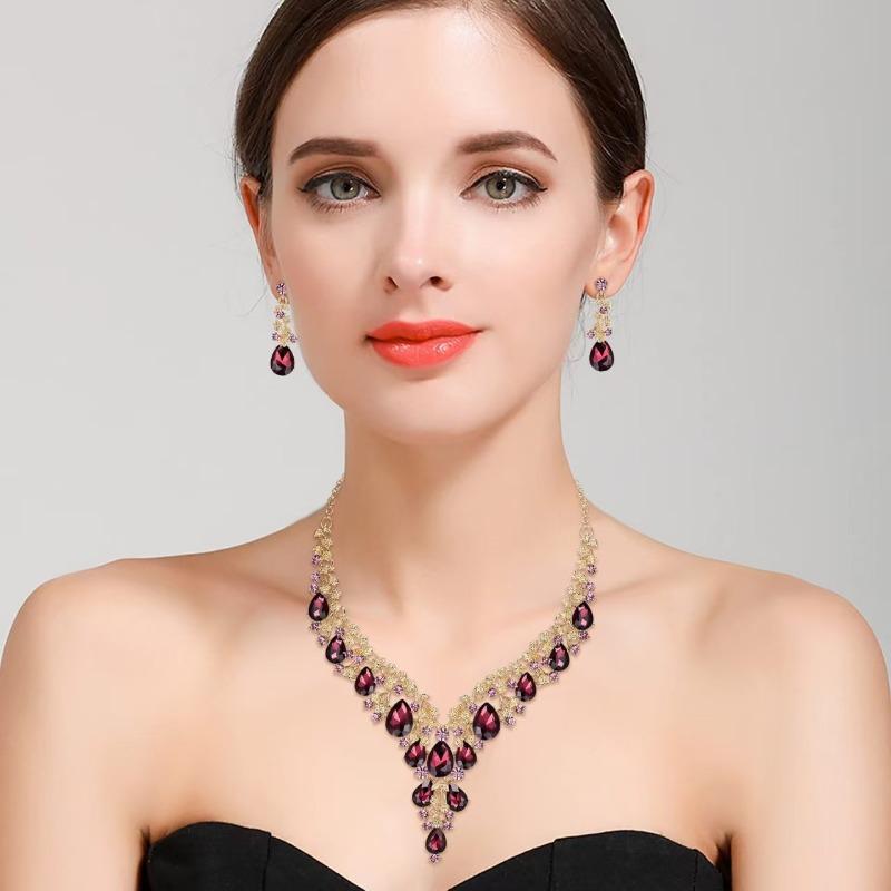 Bridal Fashion Necklace Earrings Crystal Banquet Jewelry Set