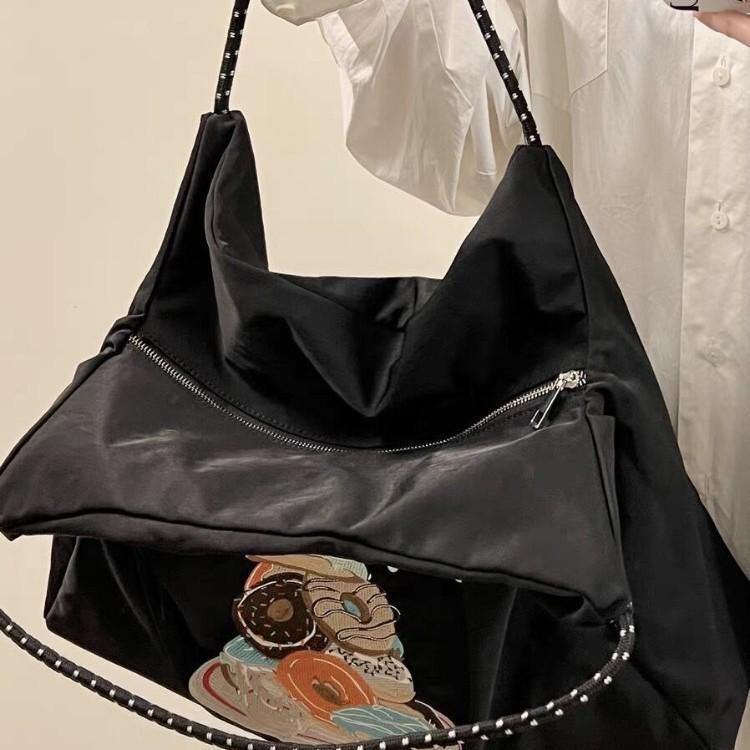Niche Embroidered Environmentally Friendly Nylon Bag, Simple Commuter Versatile Large-Capacity Tote Bag, Sports Fitness Portable Shoulder Bag