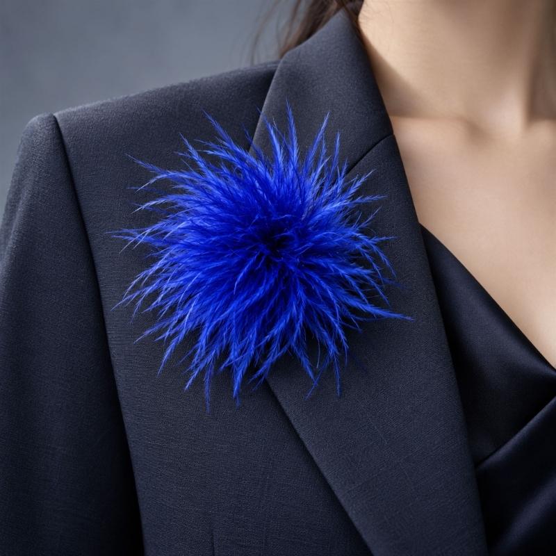 Handcrafted Natural Feather Flower Brooch, Full Radiating Design Badge with Pin Back and Hair Clip for Outfit Styling
