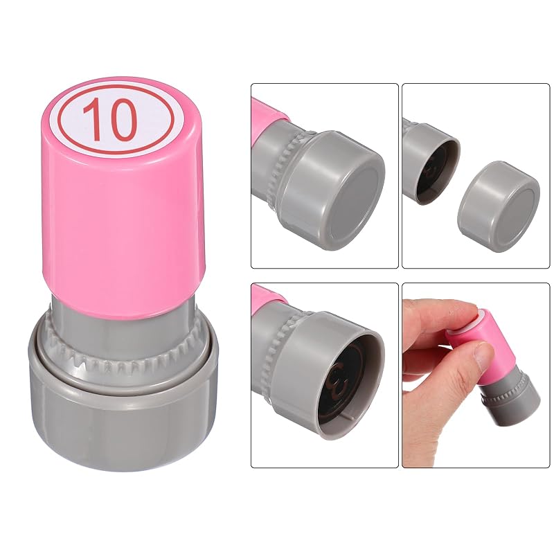 PATIKIL Self-Inking Number Stamp, 10-Digit Stamp with 20mm Number Rings, Notebook Type, Refillable Ink, Pink Case