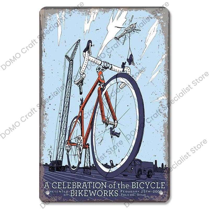Placa de bicicleta Placa de lata de metal Ciclismo Corrida Vintage Metal Poster Wall Art Decor para Bike Club Garage Man Cave
