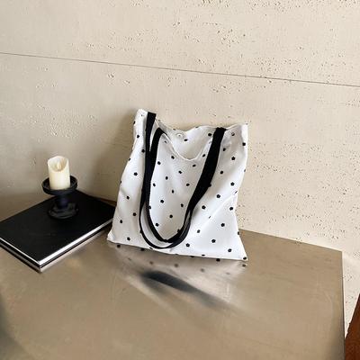 New Cute Polka Dot Versatile Shoulder Canvas Bag Shopping Bag Handheld Student Schoolbag Women's Large Capacity