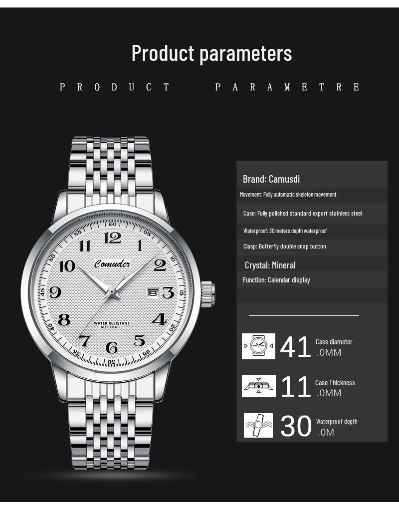 Men's Luminous Waterproof Automatic Skeleton Watch with Calendar