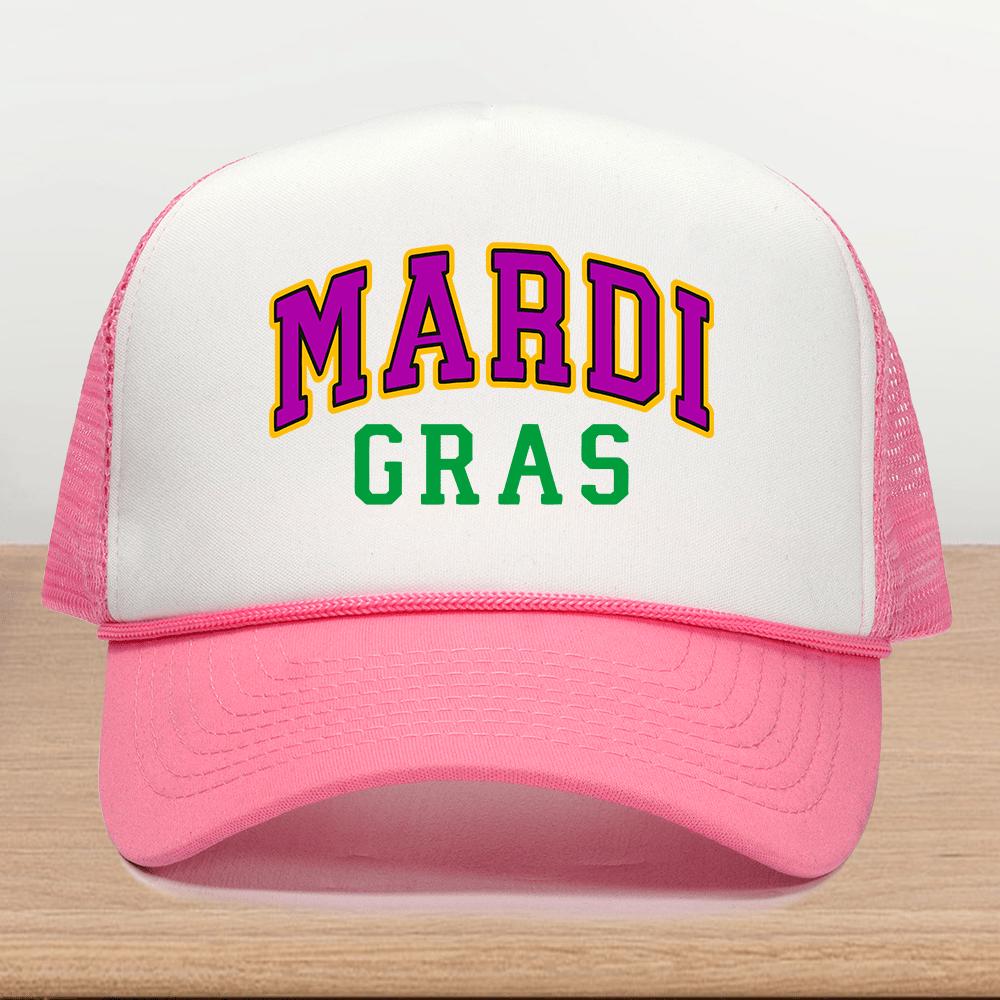 

Mardi Gras Trucker Hat Purple Green Gold Print Mesh Back Baseball Cap Adult Casual Unisex One Size