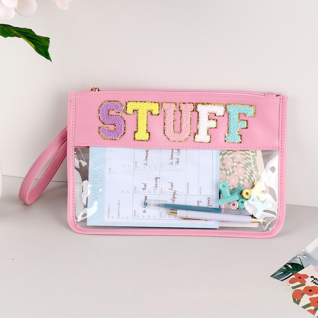 Transparent Letter Makeup Bag Large Capacity Storage Bag PVC Waterproof Cosmetic Bag Embroidery Splicing Household Storage