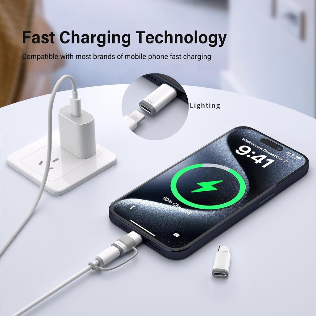 Lightning to USB C Adapter for Charging & Data Transfer Type C Charger Connector Cable Lightning Female to USB C Male Adapter