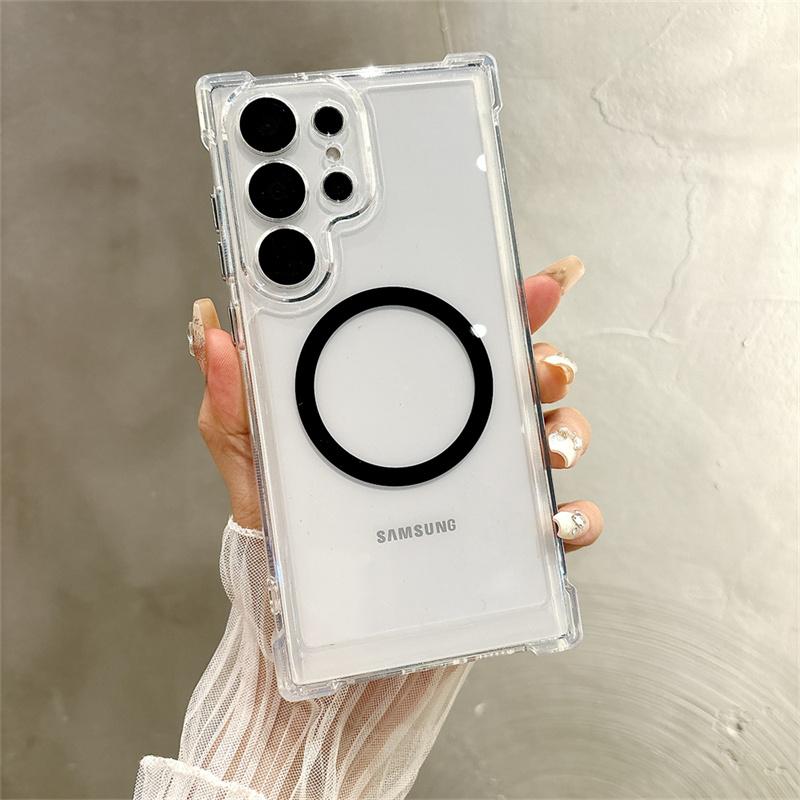 For Magsafe Transparent Magnetic Phone Case For Samsung Galaxy S25 S22 S23 S24 Ultra Plus Wireless Charging Cover Clear Case