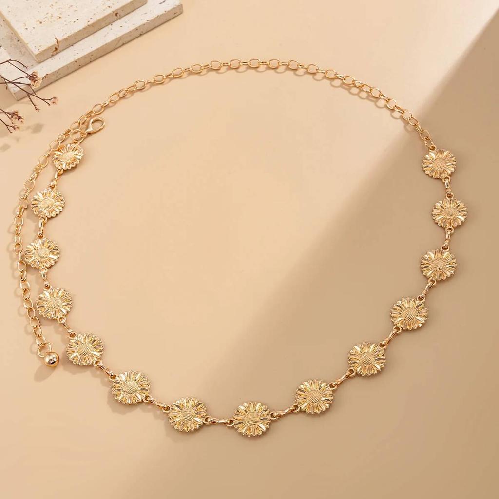IngeSight.Z Boho Gold Color Flower Belly Waist Chain for Women Summer Beach Bikini Adjustable Belt Chain Body Jewelry Accessory