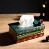 Wooden Antique Book Shaped Napkin Box Tissue Holder Wipes Storage Case Paper Towel Dispenser
