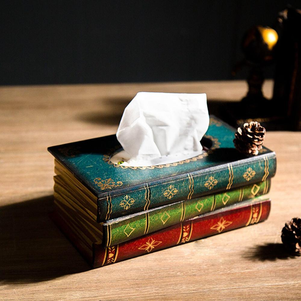 Wooden Antique Book Shaped Napkin Box Tissue Holder Wipes Storage Case Paper Towel Dispenser