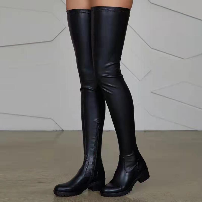 Over-the-knee Boots Women's Shoes Round-toe Fashion Boots Plus-size Thick-heeled Long Boots Knight Boots High Heels